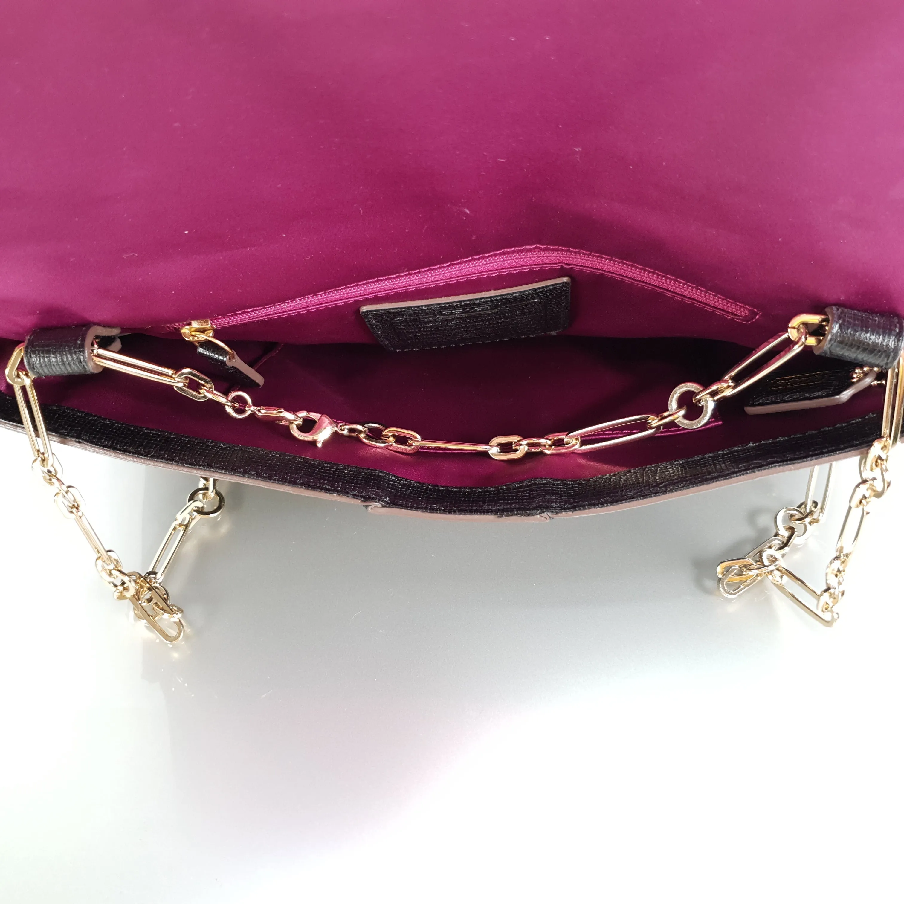 Coach Madison Clutch Shoulder Bag in Black Textured Leather With Gold Tone Chain