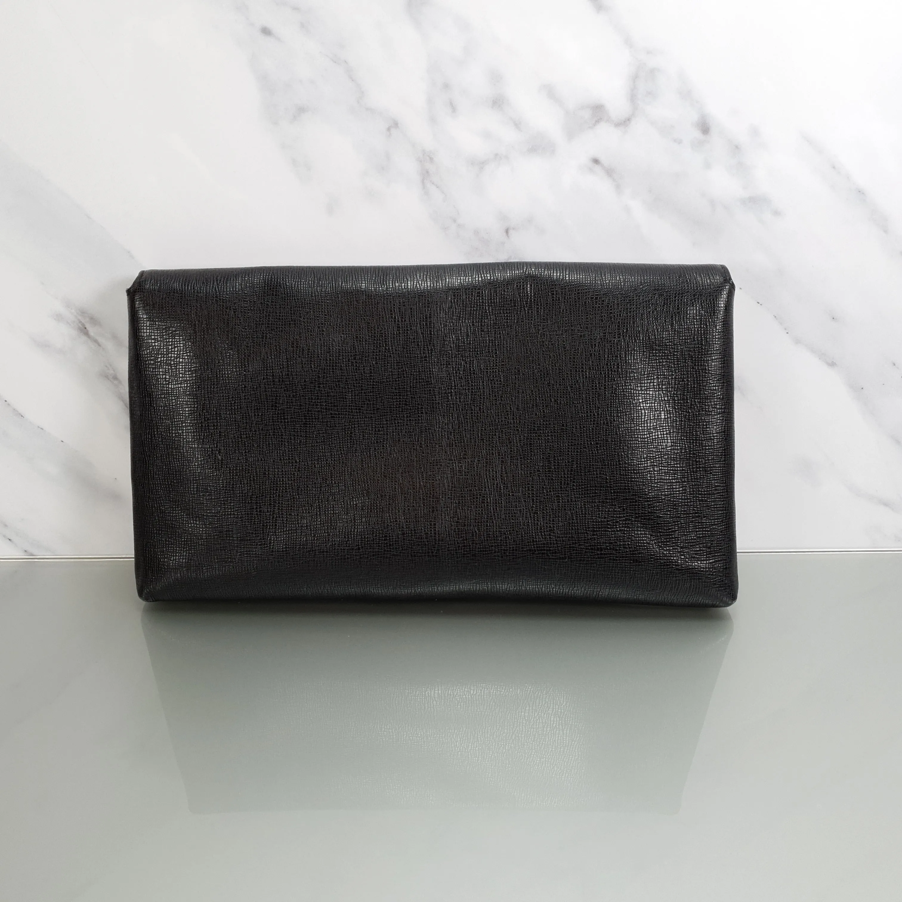 Coach Madison Clutch Shoulder Bag in Black Textured Leather With Gold Tone Chain