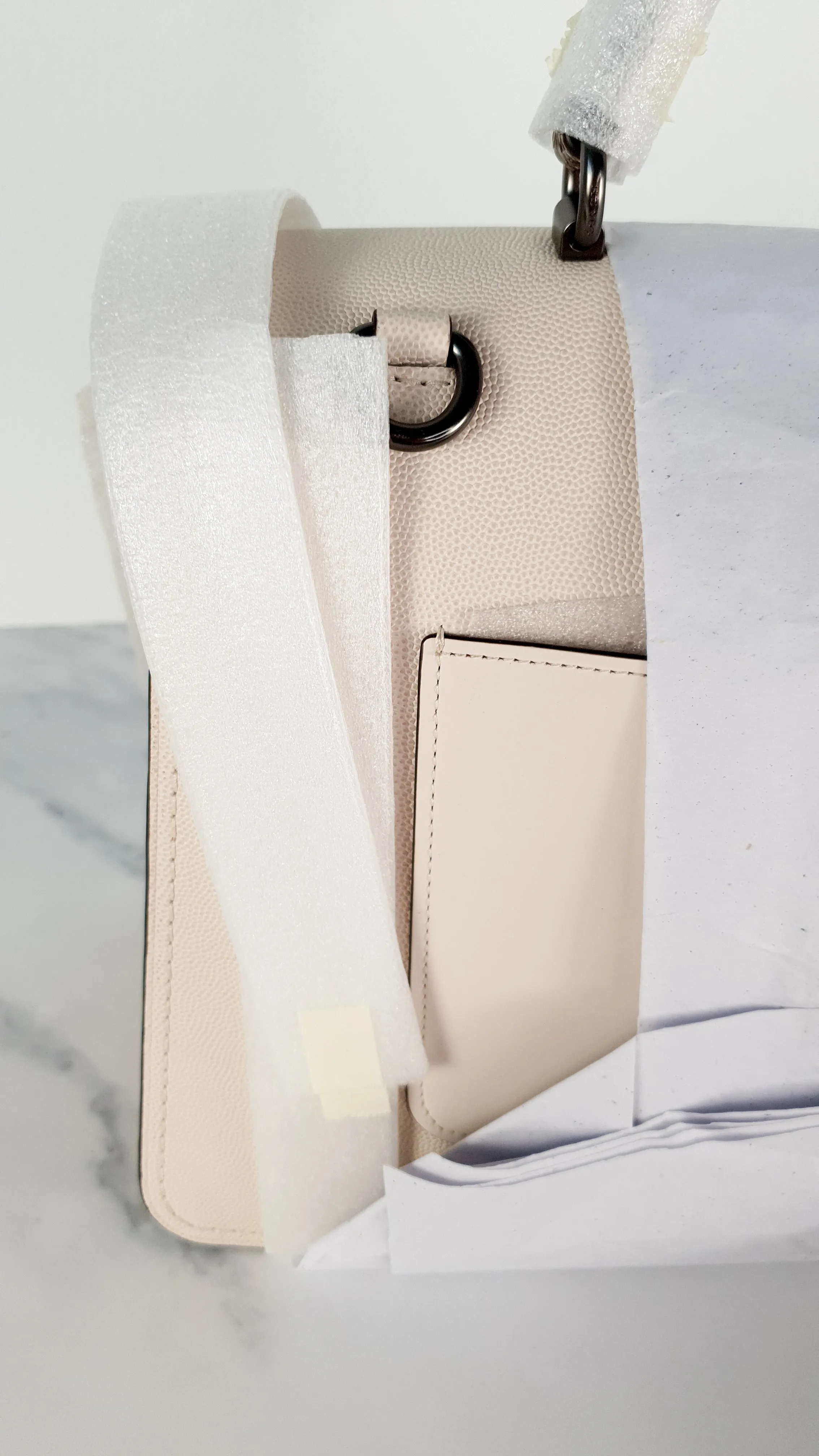 Coach Parker 32 Tophandle Carryall in Chalk Colorblock Beechwood with Snakeskin Details & C Chain - Handbag Exotic Crossbody Bag Coach 73969