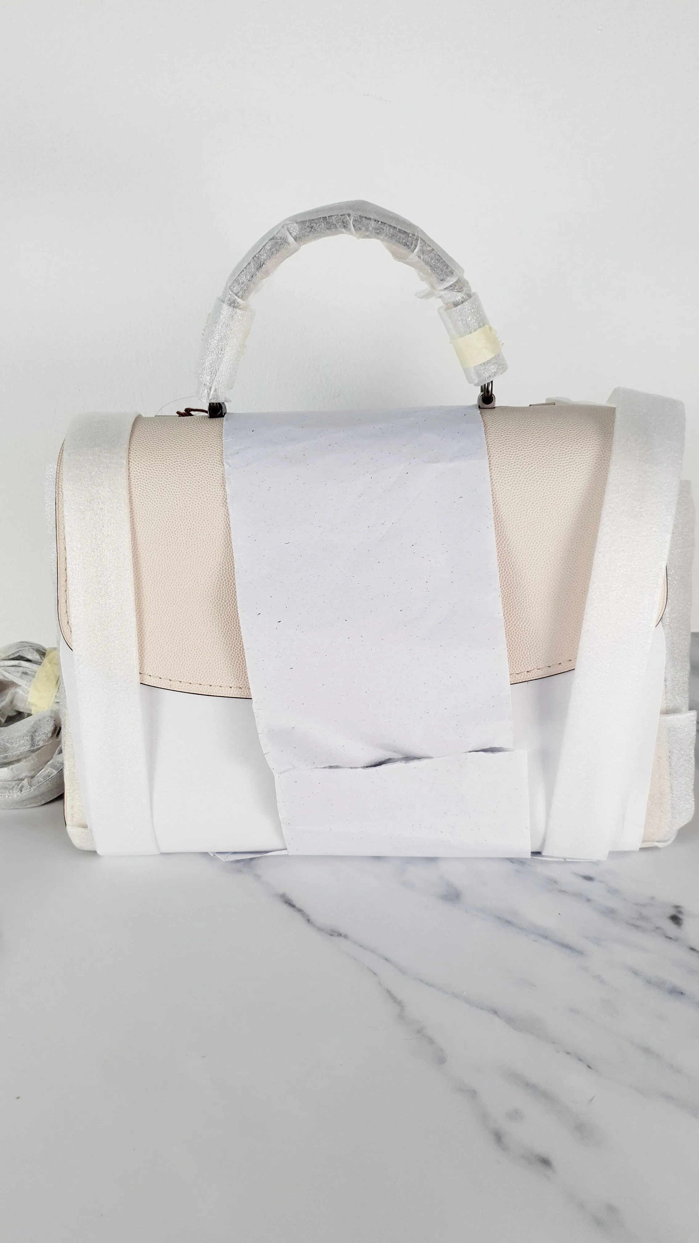 Coach Parker 32 Tophandle Carryall in Chalk Colorblock Beechwood with Snakeskin Details & C Chain - Handbag Exotic Crossbody Bag Coach 73969