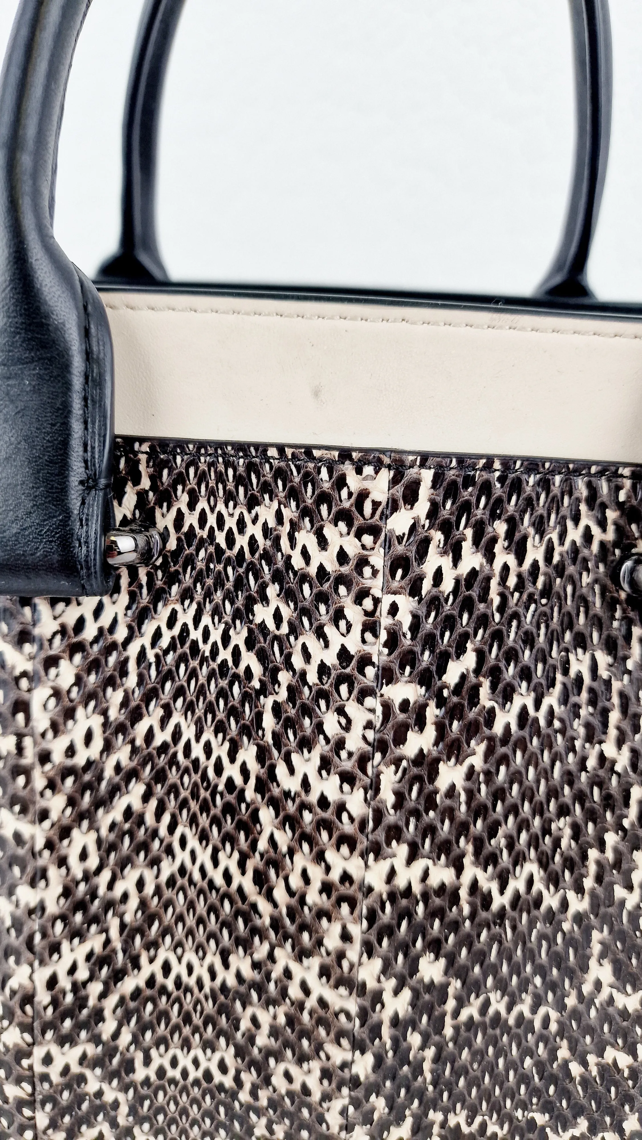 Coach Swagger 27 in Genuine Snakeskin Colorblock Black & White Chalk Leather Handbag - Coach 57113