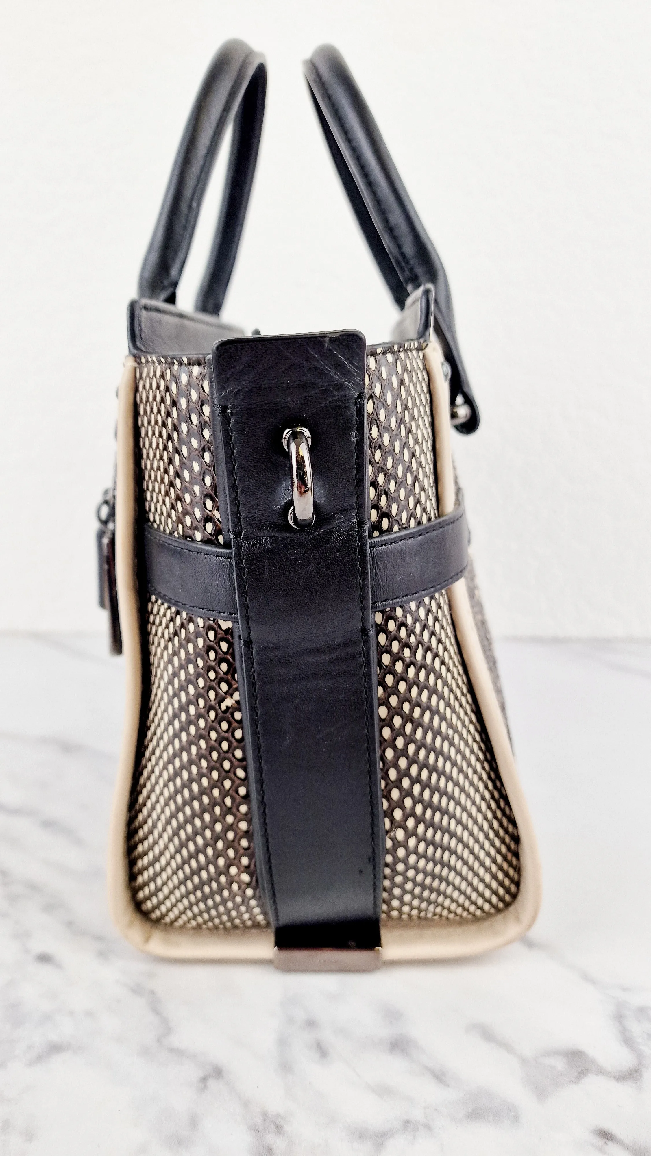 Coach Swagger 27 in Genuine Snakeskin Colorblock Black & White Chalk Leather Handbag - Coach 57113