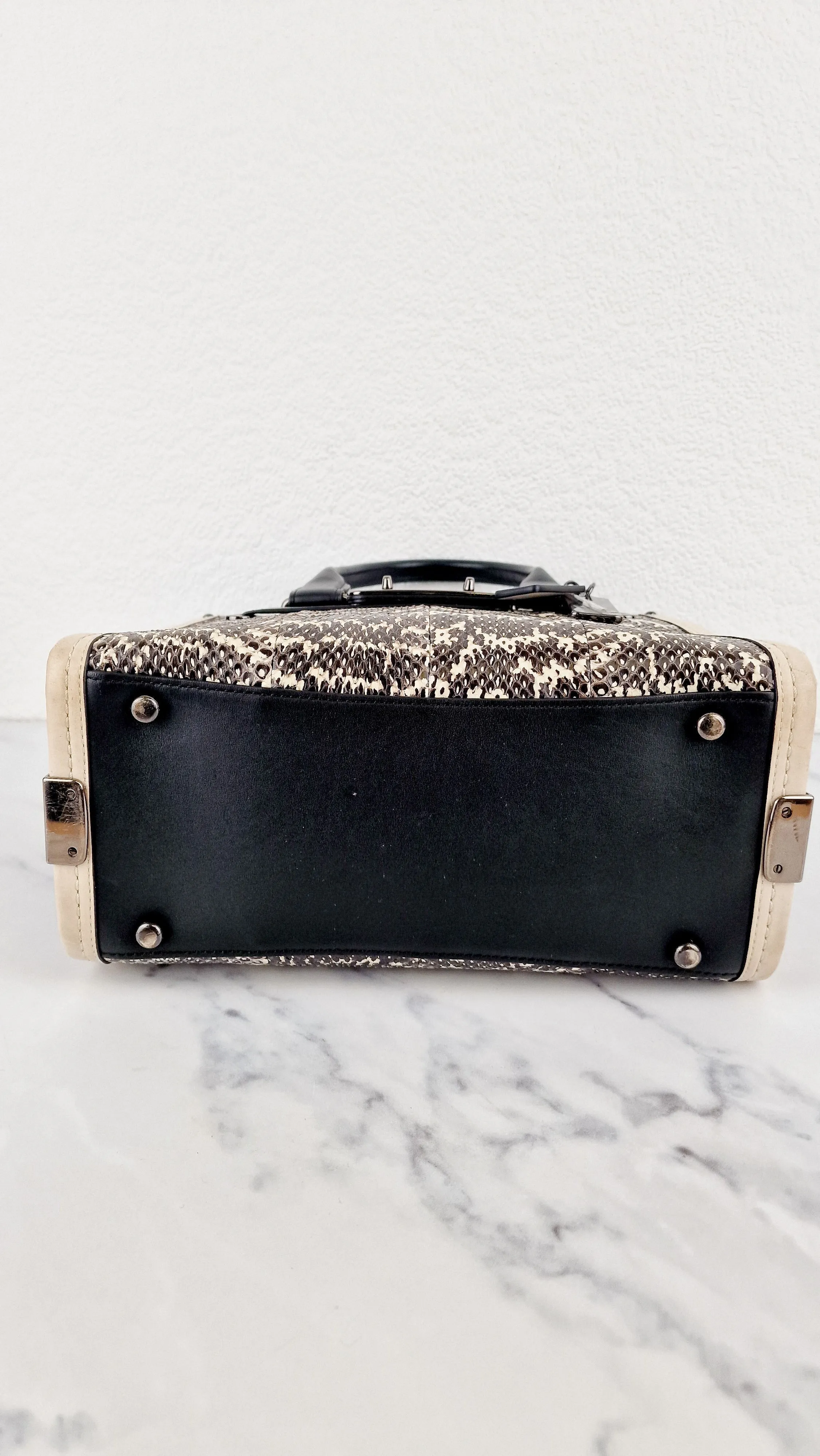 Coach Swagger 27 in Genuine Snakeskin Colorblock Black & White Chalk Leather Handbag - Coach 57113