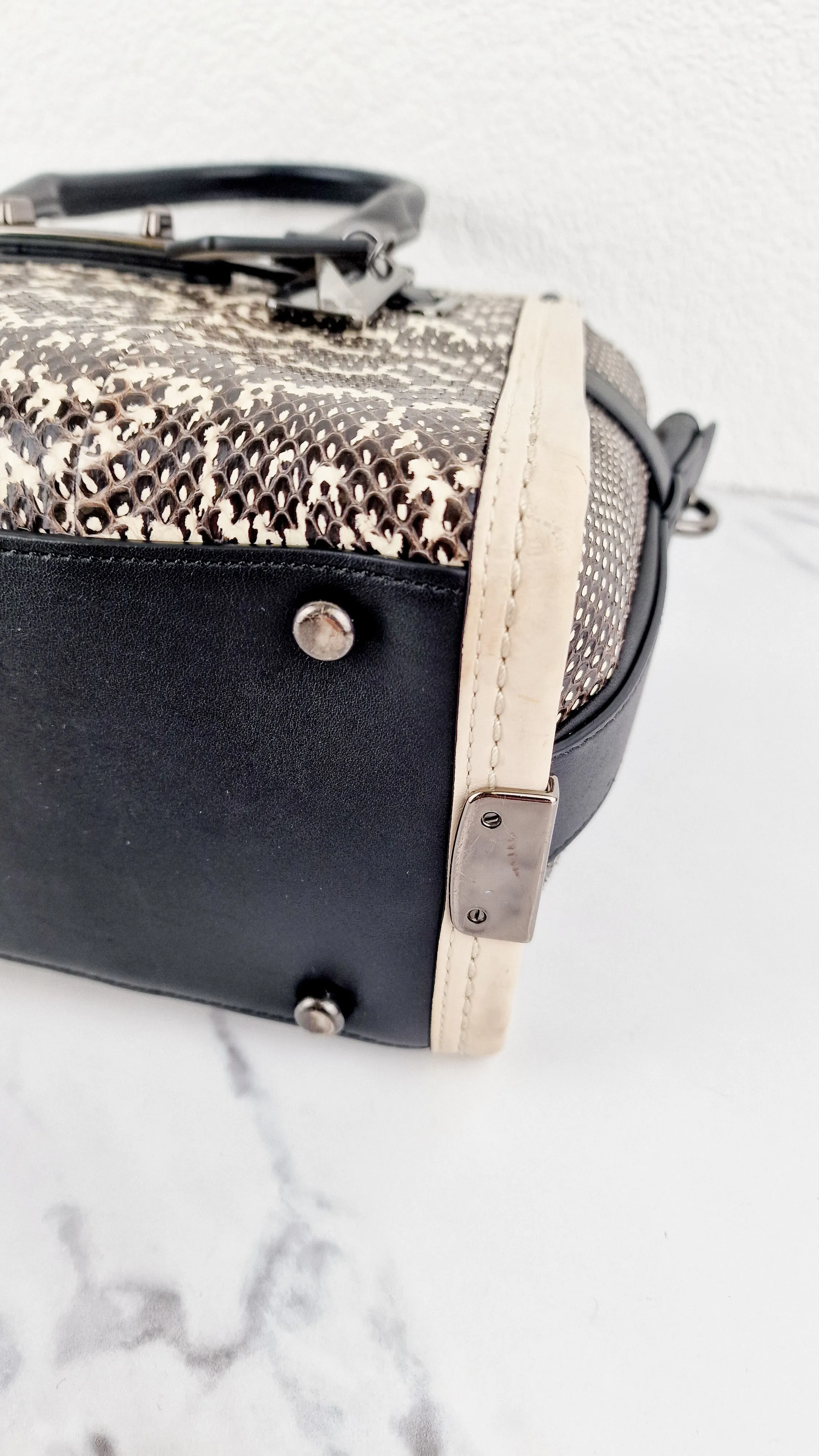 Coach Swagger 27 in Genuine Snakeskin Colorblock Black & White Chalk Leather Handbag - Coach 57113