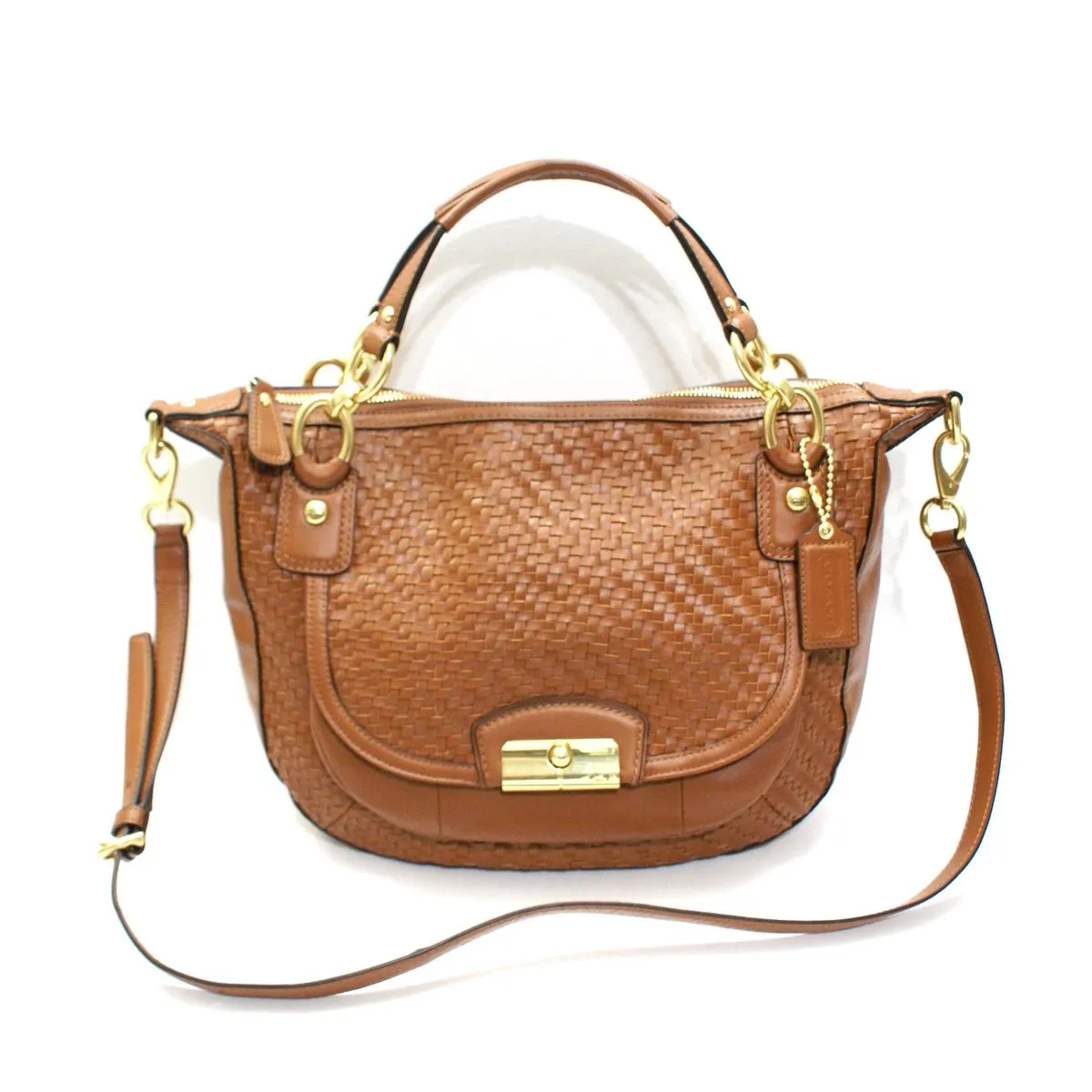 COACH WOVEN BROWN LEATHER KRISTIN SHOULDER BAG