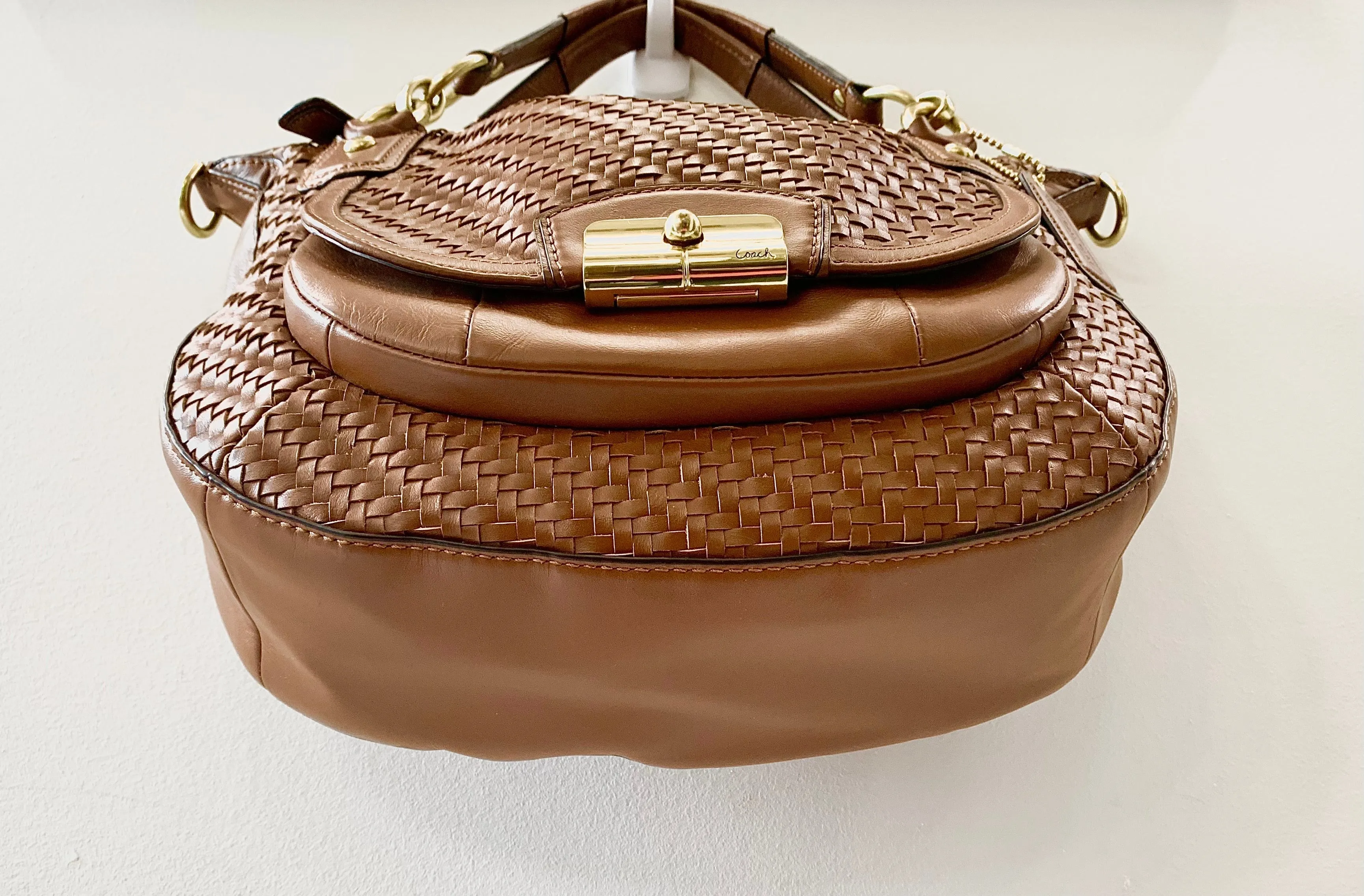 COACH WOVEN BROWN LEATHER KRISTIN SHOULDER BAG
