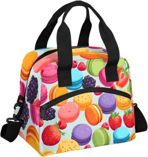 Cute Macaron Pattern Lunch Bag Women Lunch Box for Women Adult Men Reusable Cute Lunch Box Tote Cooler Bags Insulated Portable Lunch Containers for Work, Office, Travel, Picnic