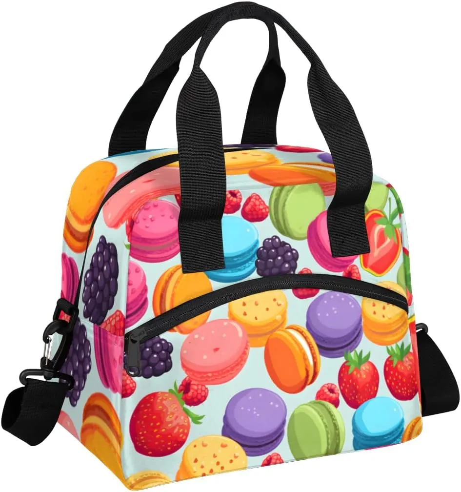Cute Macaron Pattern Lunch Bag Women Lunch Box for Women Adult Men Reusable Cute Lunch Box Tote Cooler Bags Insulated Portable Lunch Containers for Work, Office, Travel, Picnic