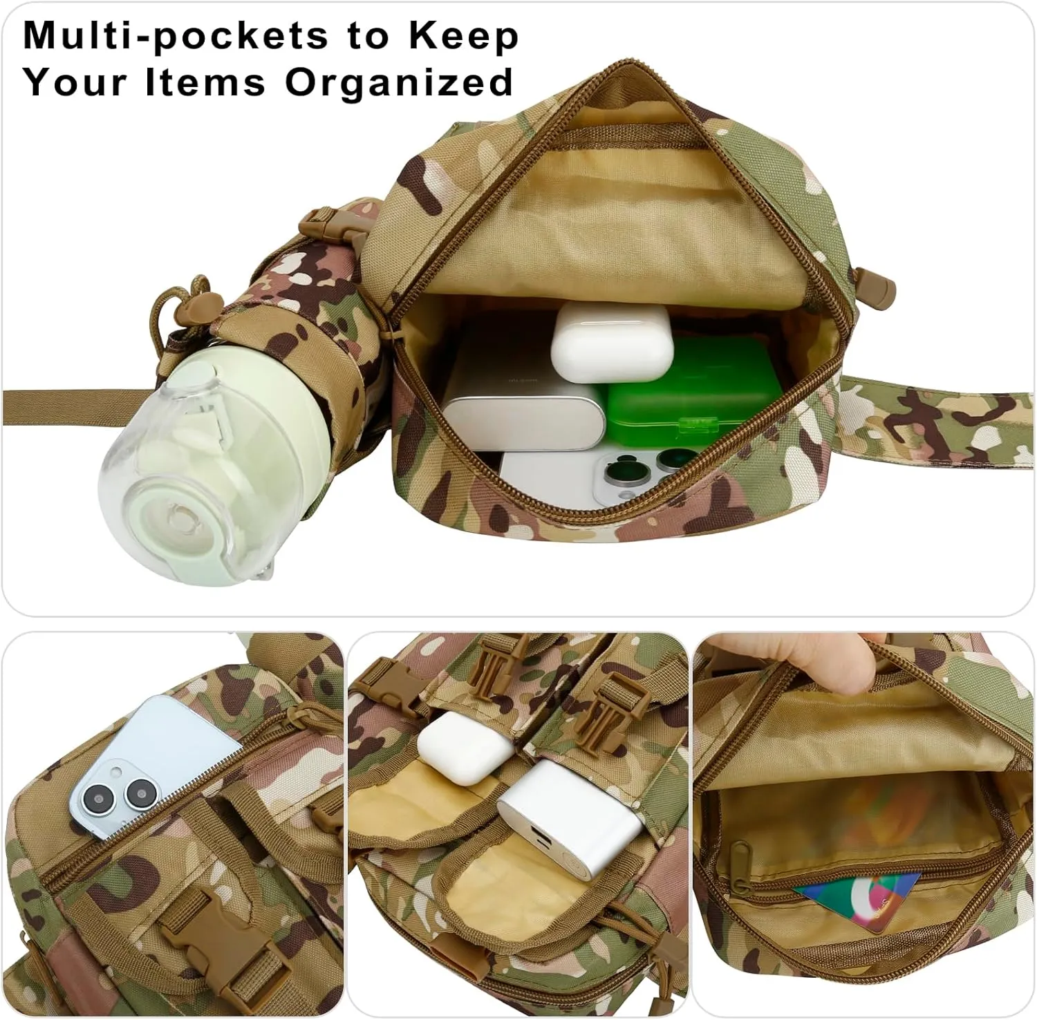 DOB SECHS Hiking Waist Bag with Detachable Water Bottle Holder and Adjustable Waist Belt Oxford Fanny Pack for Men Women Causal Belt Bag for Travel Outdoor Fishing Running Hiking Hunting,Camouflage-A