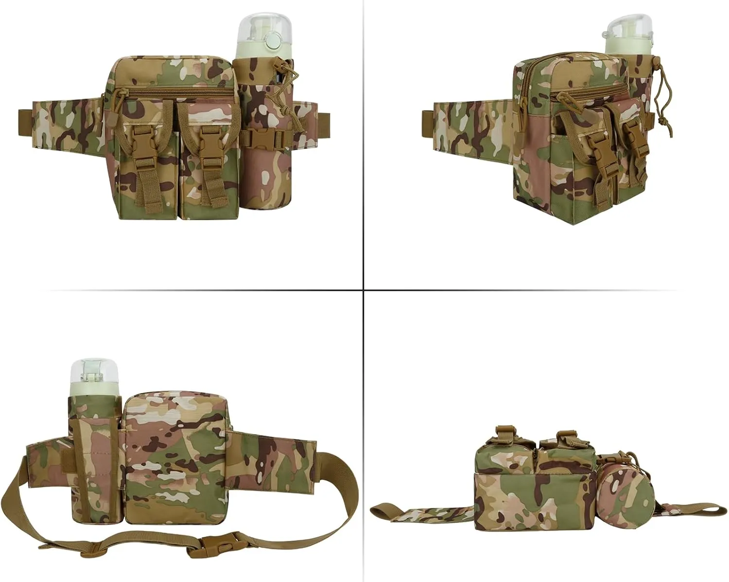 DOB SECHS Hiking Waist Bag with Detachable Water Bottle Holder and Adjustable Waist Belt Oxford Fanny Pack for Men Women Causal Belt Bag for Travel Outdoor Fishing Running Hiking Hunting,Camouflage-A