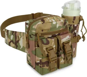 DOB SECHS Hiking Waist Bag with Detachable Water Bottle Holder and Adjustable Waist Belt Oxford Fanny Pack for Men Women Causal Belt Bag for Travel Outdoor Fishing Running Hiking Hunting,Camouflage-A