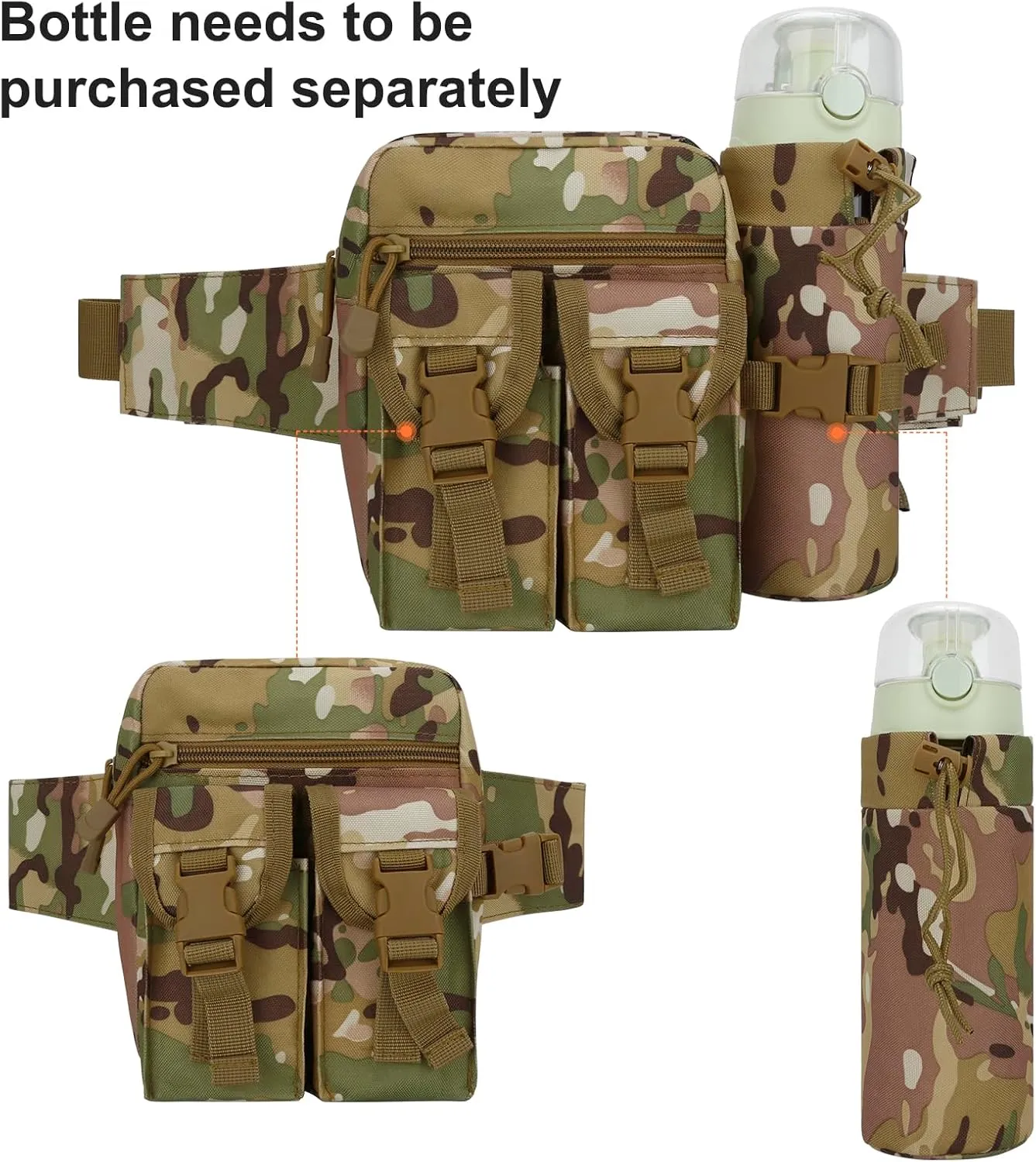 DOB SECHS Hiking Waist Bag with Detachable Water Bottle Holder and Adjustable Waist Belt Oxford Fanny Pack for Men Women Causal Belt Bag for Travel Outdoor Fishing Running Hiking Hunting,Camouflage-A