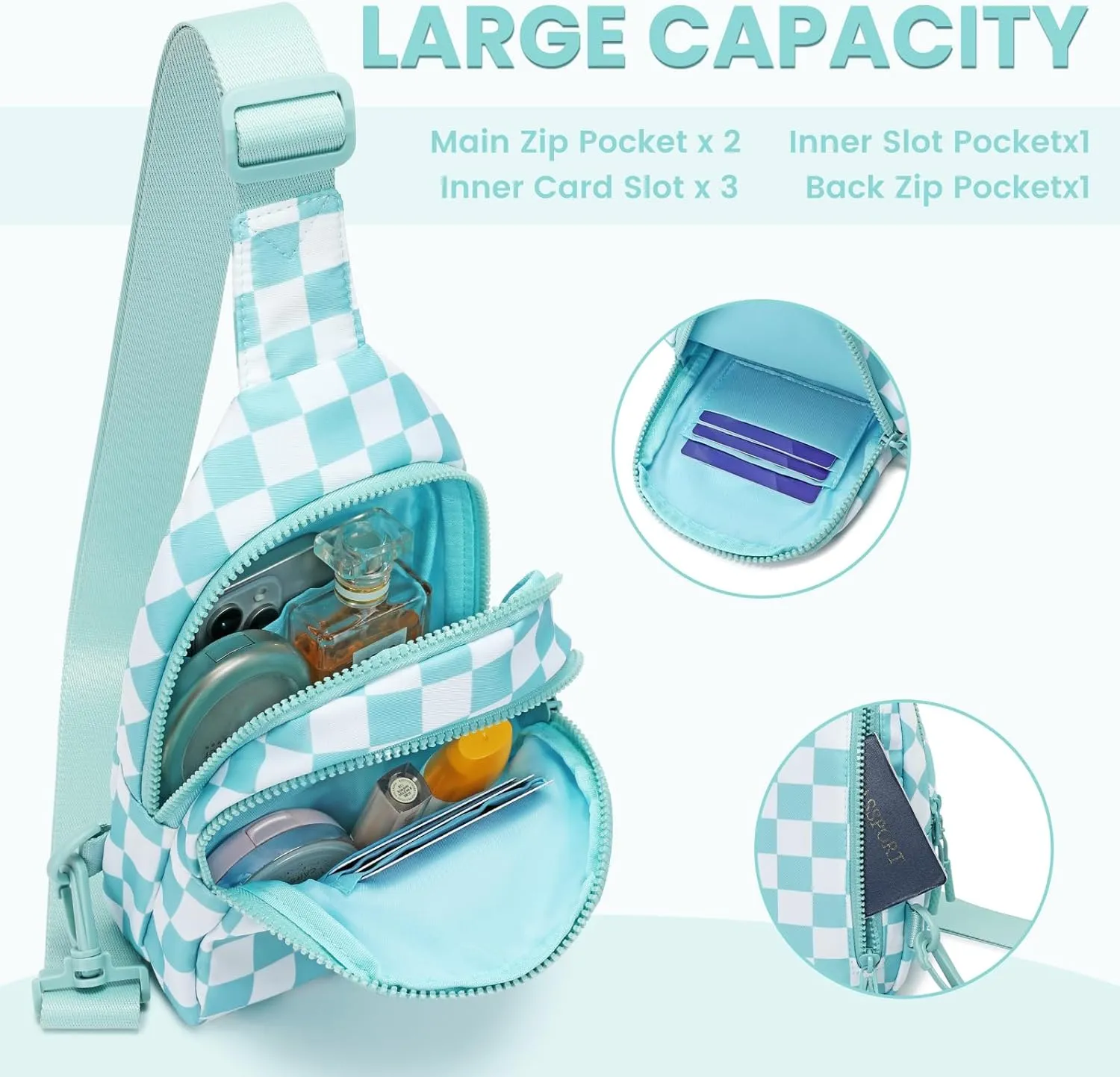 FODOKO Small Sling Bag for Women Adjustable Crossbody Bag with,Water-Resistant Lightweight Fanny Pack for Travel,Hiking