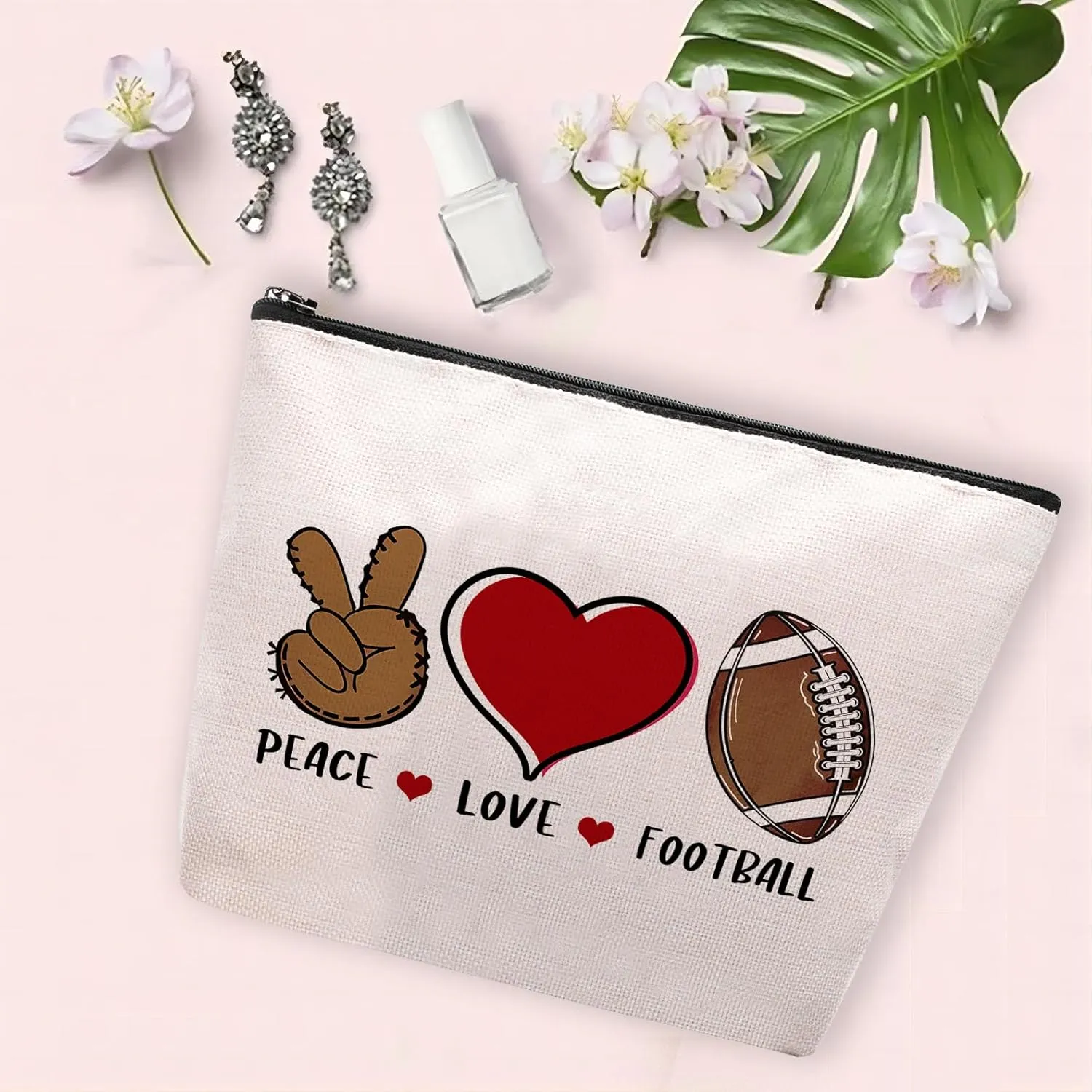 Football Gifts Makeup Cosmetic Bag for Women, Coach & Team Gifts for Football Lovers & Fans