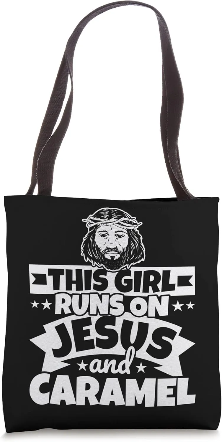 Girl runs on Jesus and caramel Tote Bag
