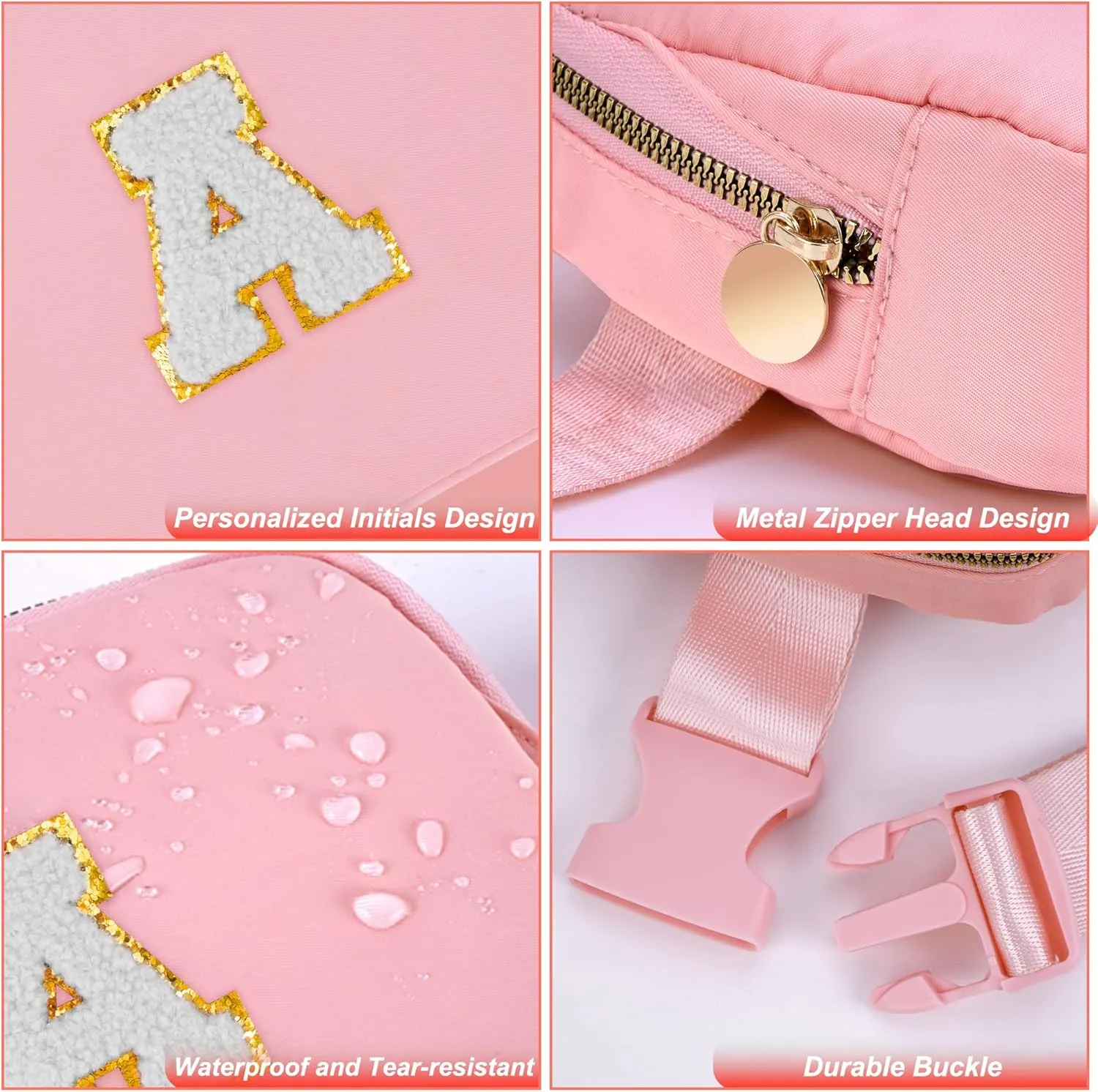 Graduation Gift for Teen Girls Kids,Birthday Gifts for 4 5 6 7 8 9 10 11 12 Year Old Girls Daughter Sister Her,Fanny Pack Belt Bag Crossbody Bags Cute Stuff | Initials A,Peach Bag
