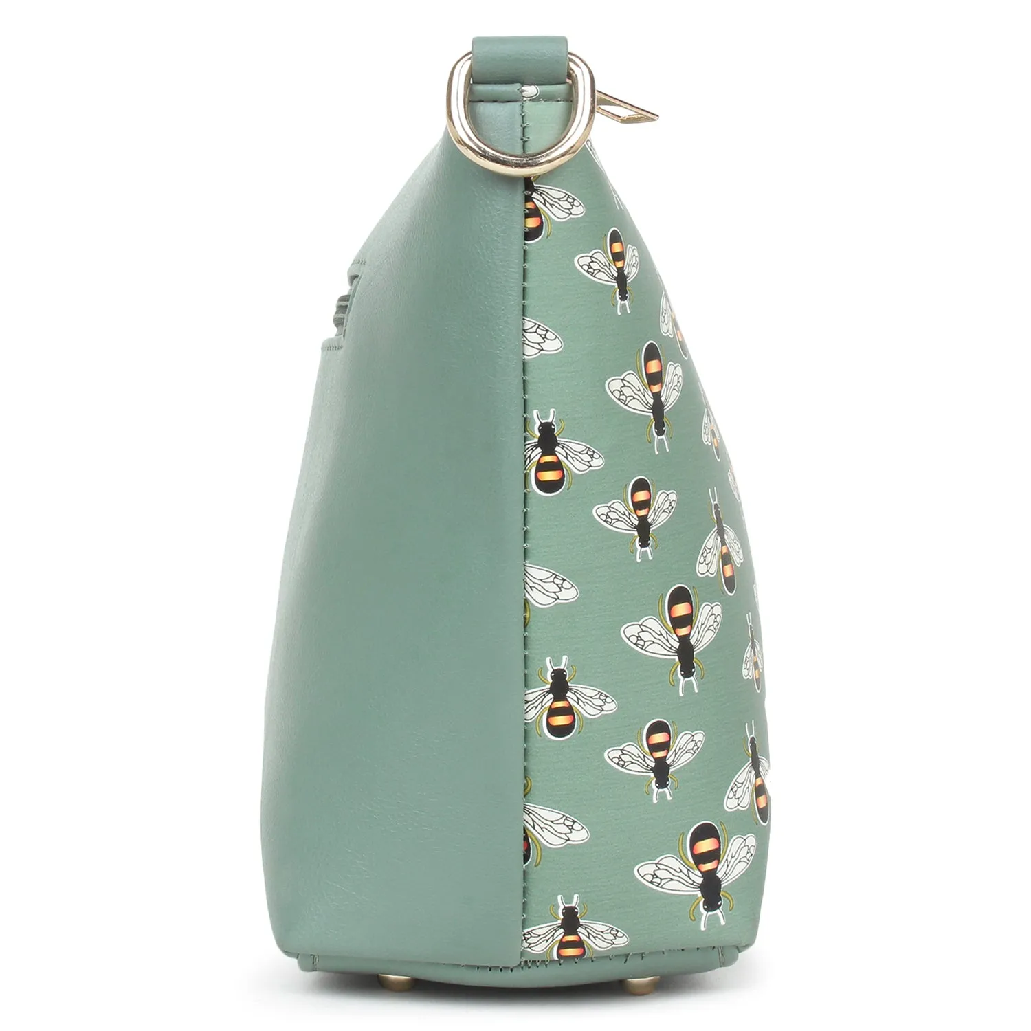 Green Sling Bag, Bee Printed Structured