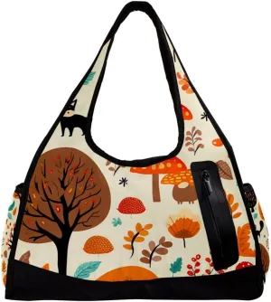 Gym Bags for Men,Travel Duffel Bags for Women,Woodland Bird Plant,Workout Bag