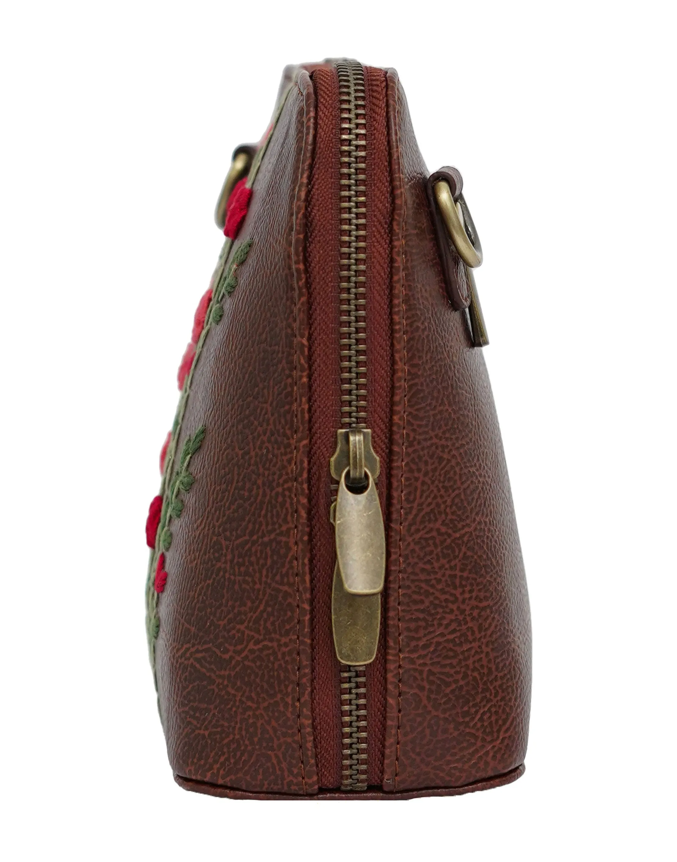 Hand Embroidered Red Rosebuds Venice Sling Bag