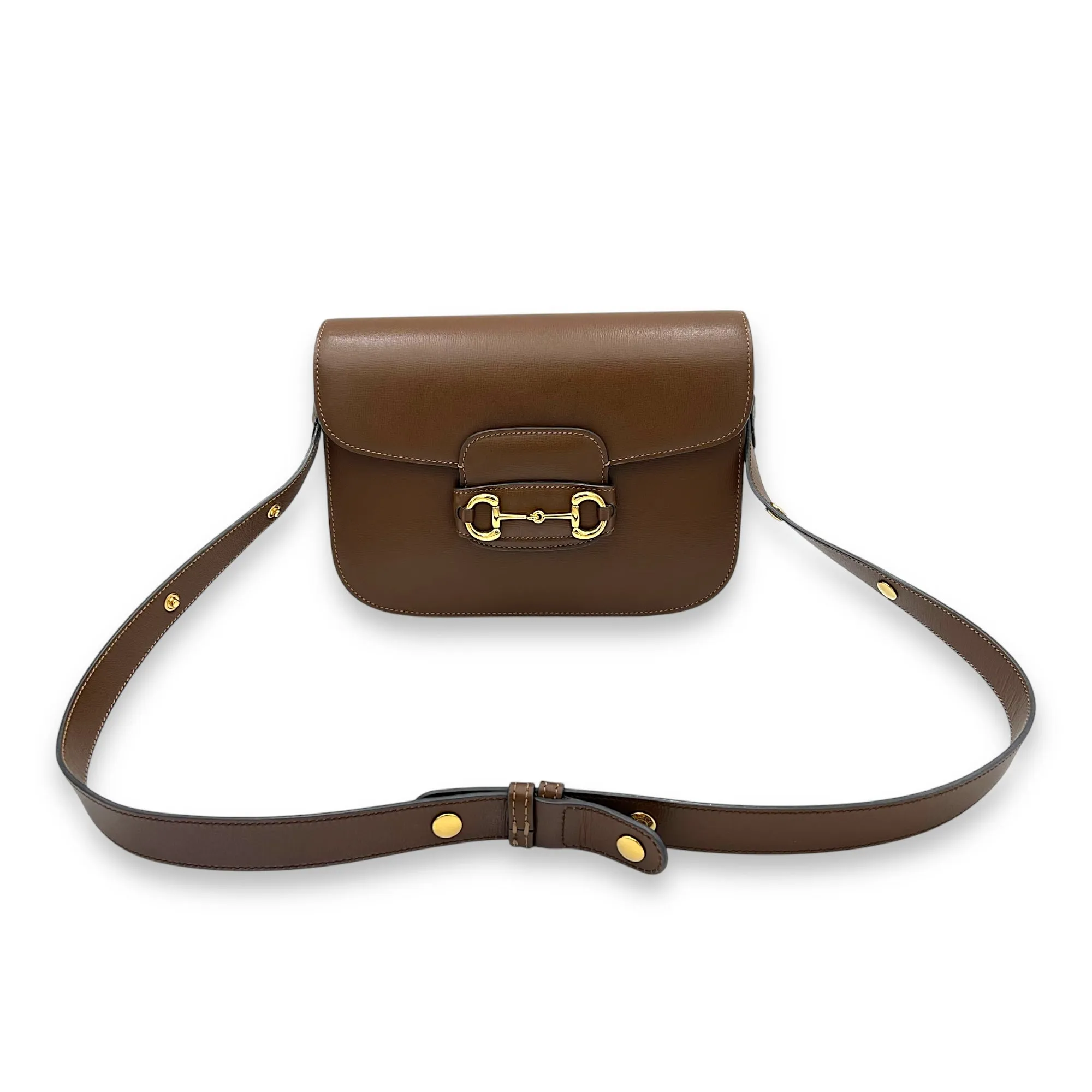 Horsebit 1955 Crossbody Bag Brown in Calfskin, Gold hardware