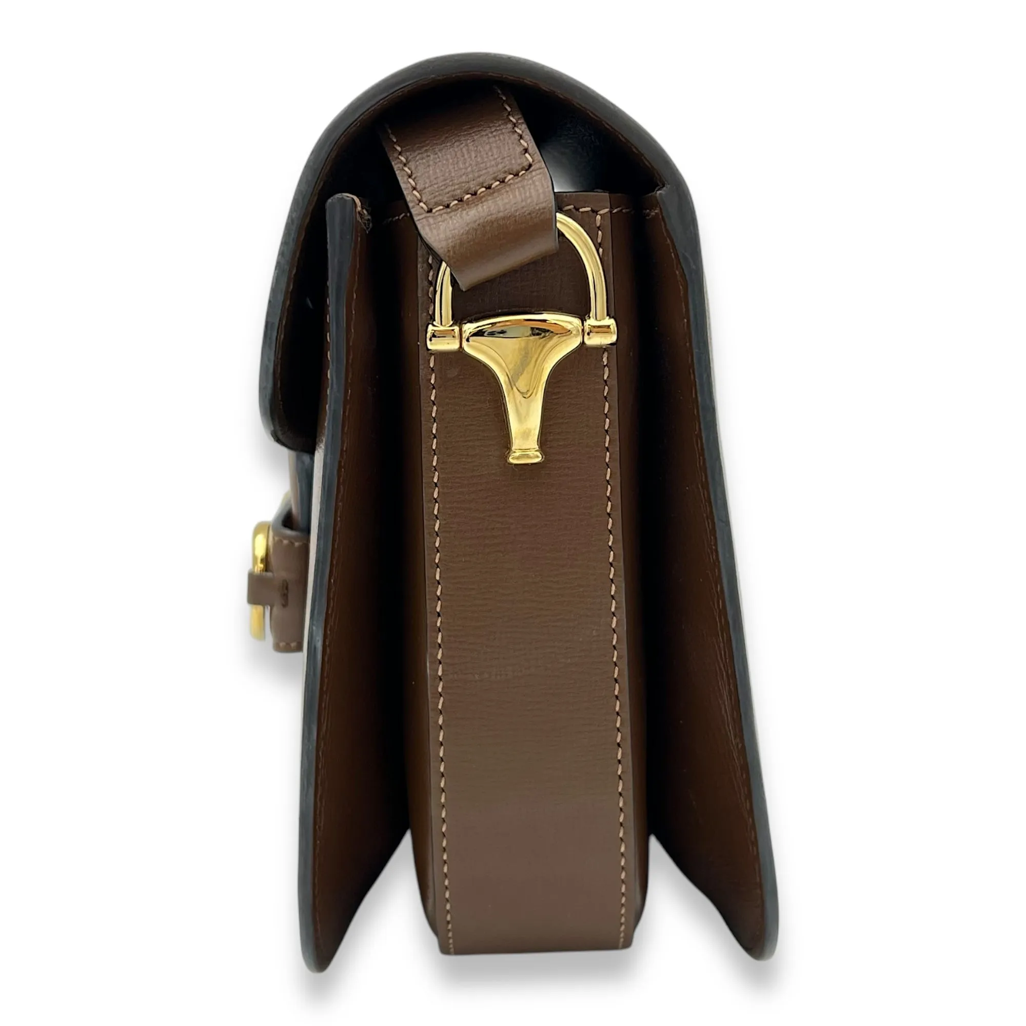 Horsebit 1955 Crossbody Bag Brown in Calfskin, Gold hardware