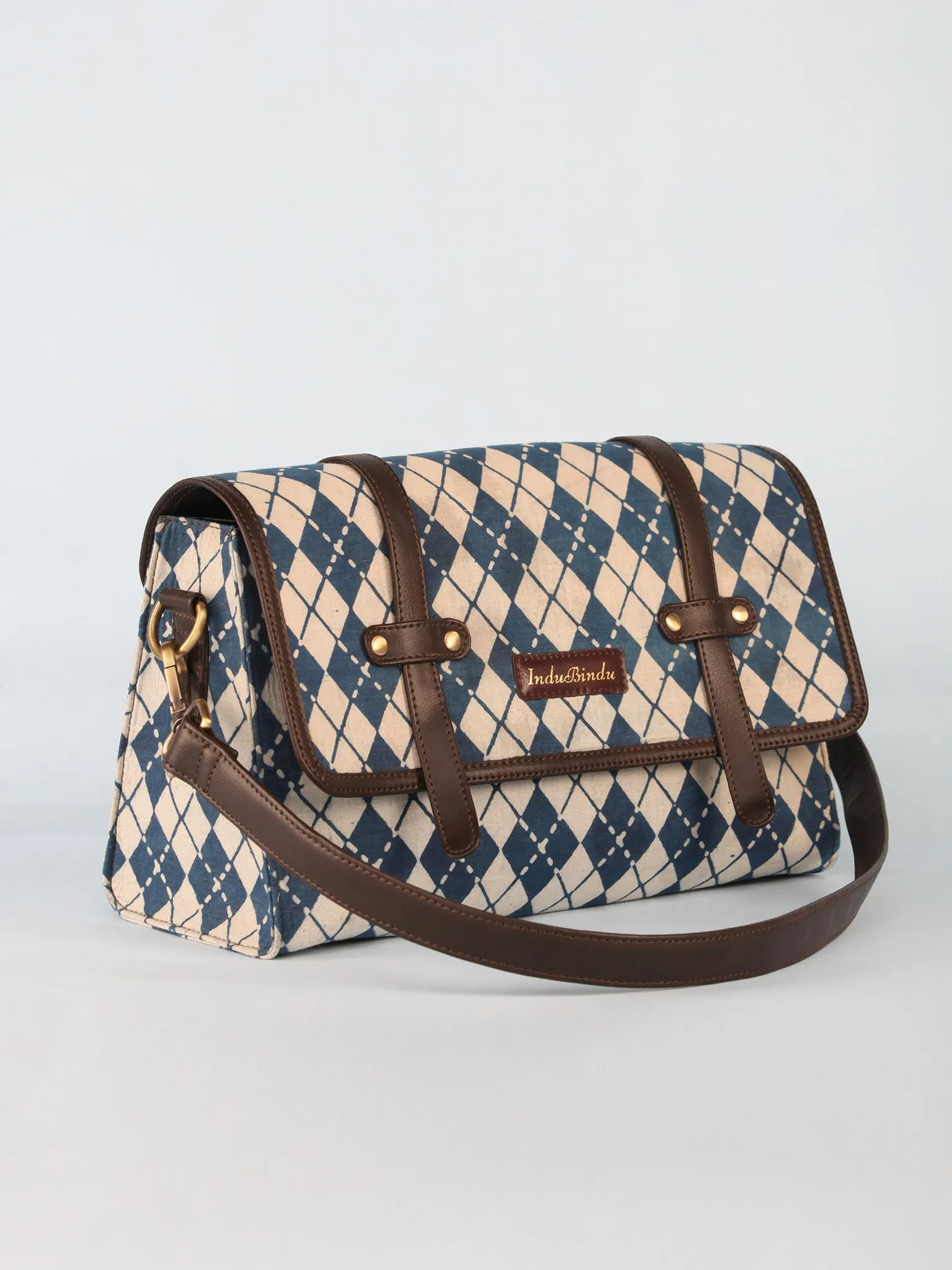 Indigo Hand Block Printed Sling Bag - B01001