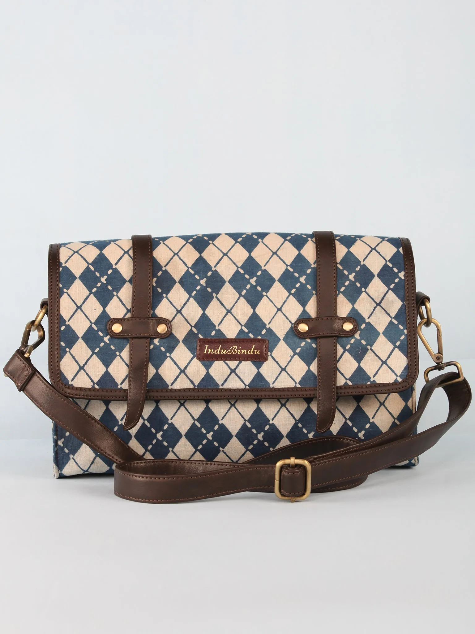 Indigo Hand Block Printed Sling Bag - B01001