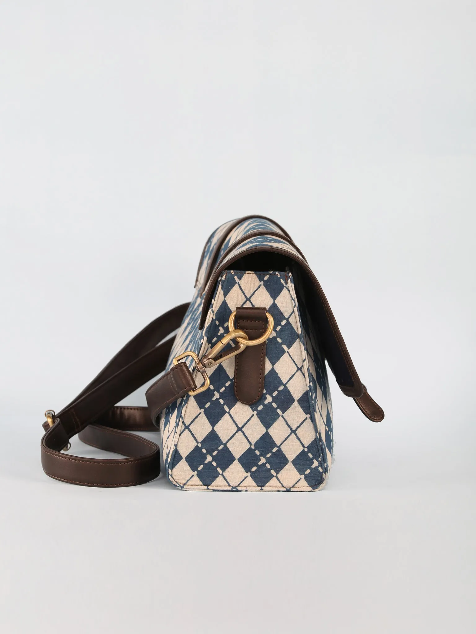Indigo Hand Block Printed Sling Bag - B01001