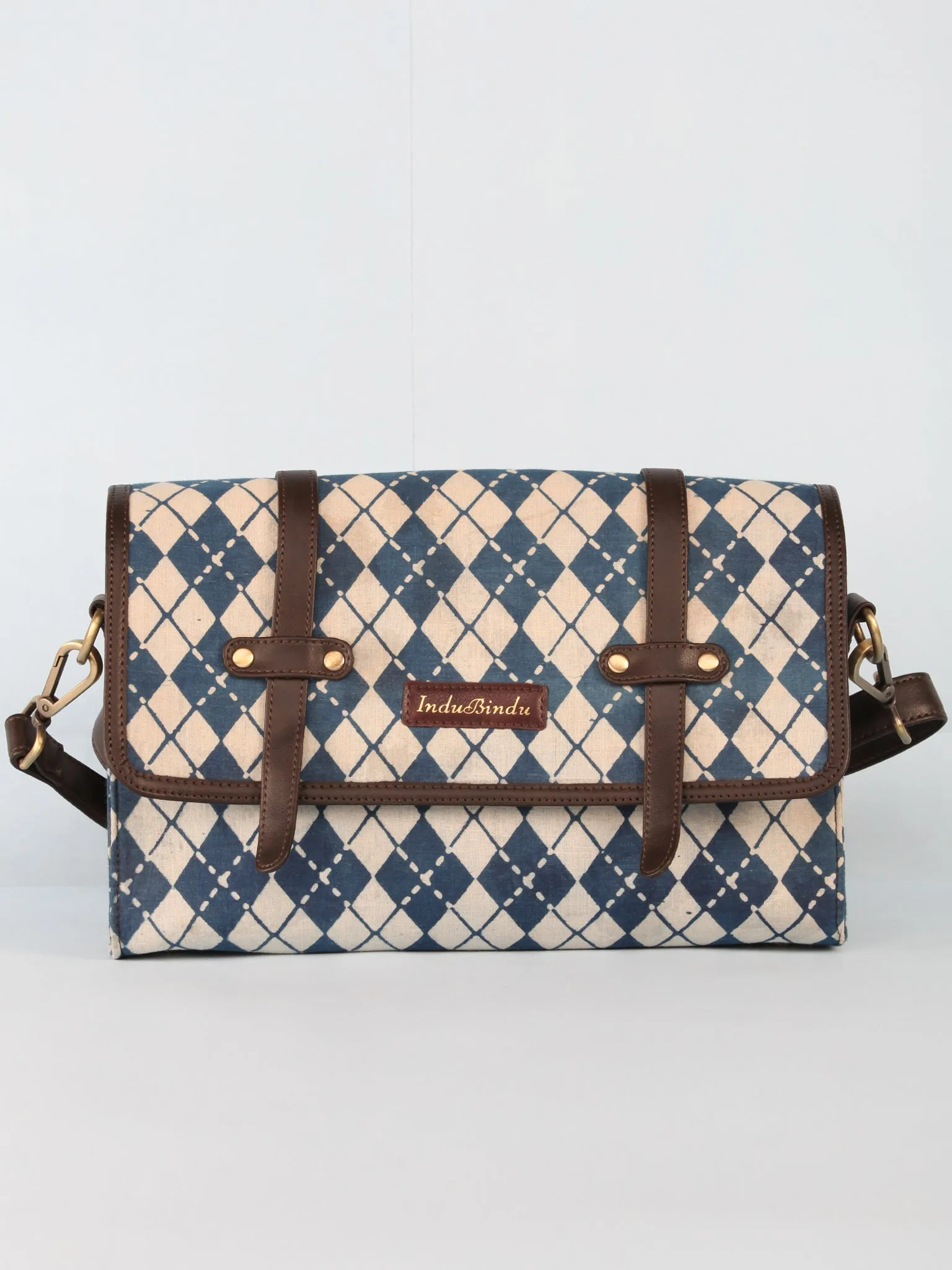 Indigo Hand Block Printed Sling Bag - B01001