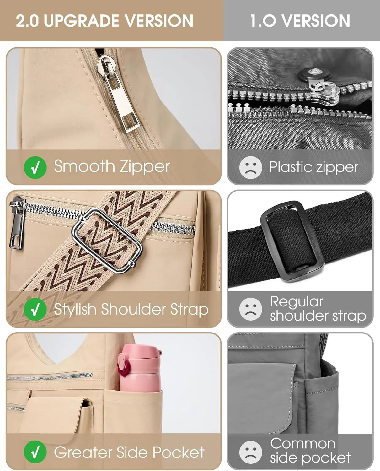 KALIDI Nylon Crossbody Bags for Women Trendy Cross Body Purse with Multiple Pockets For Ladies Casual Work Travel