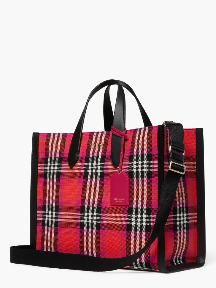 Kate Spade Manhattan Foliage Plaid Large Tote Handbag