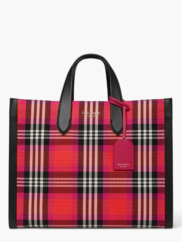 Kate Spade Manhattan Foliage Plaid Large Tote Handbag
