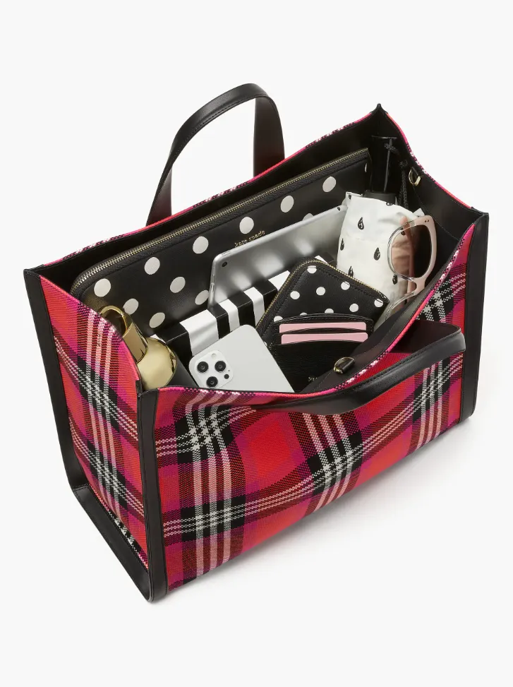 Kate Spade Manhattan Foliage Plaid Large Tote Handbag