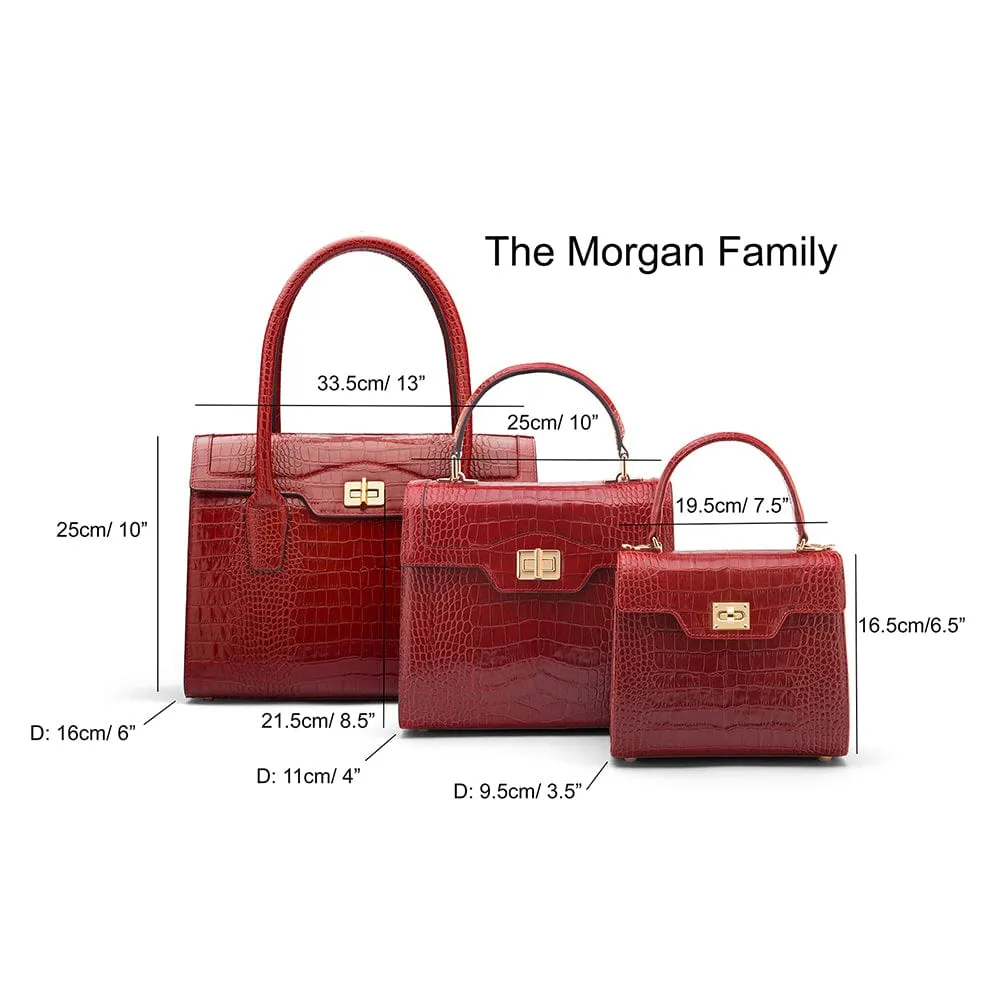 Large Leather Morgan Bag - Black Croc