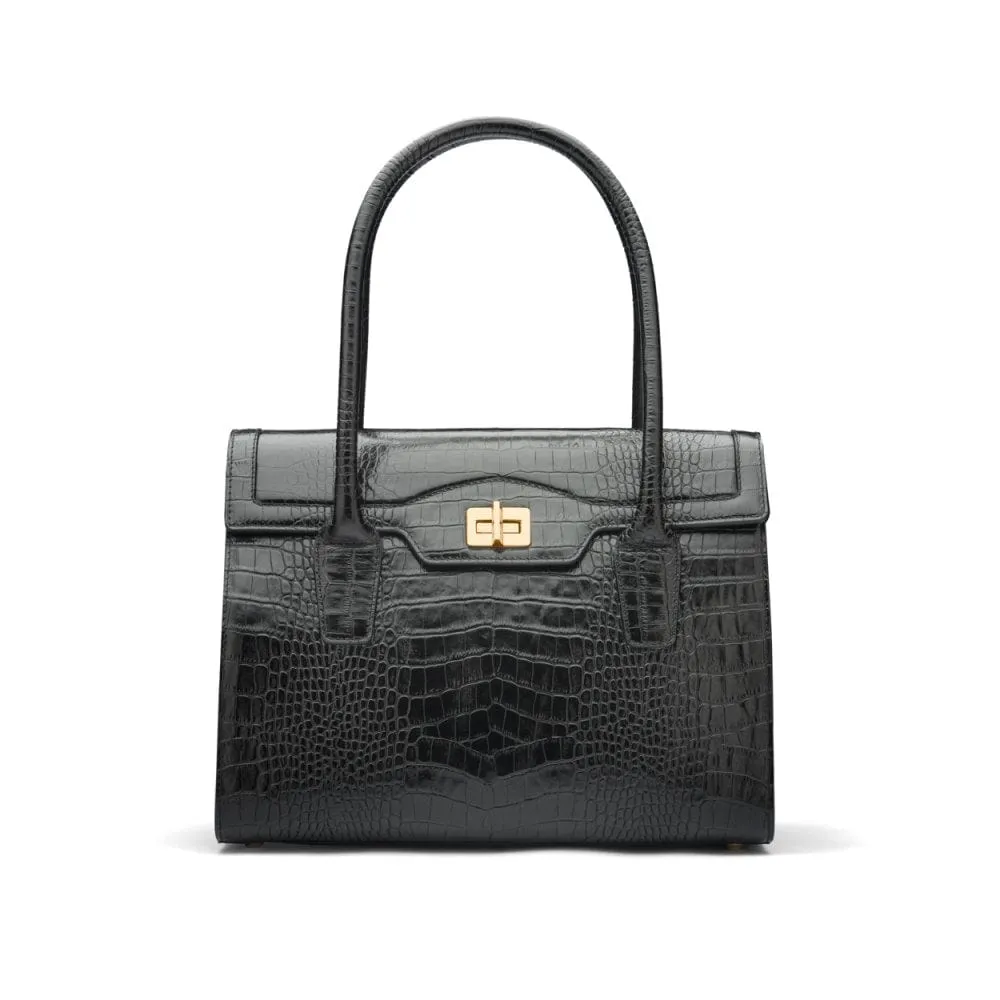 Large Leather Morgan Bag - Black Croc