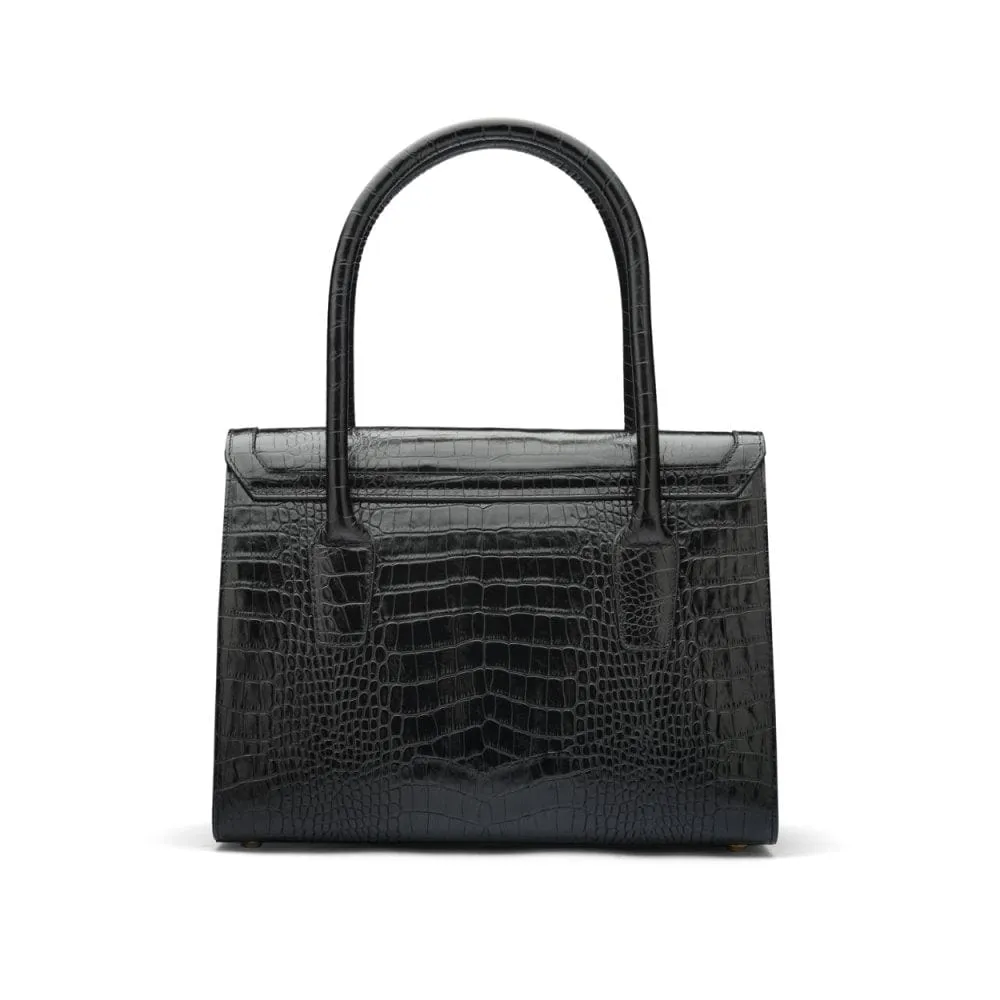 Large Leather Morgan Bag - Black Croc