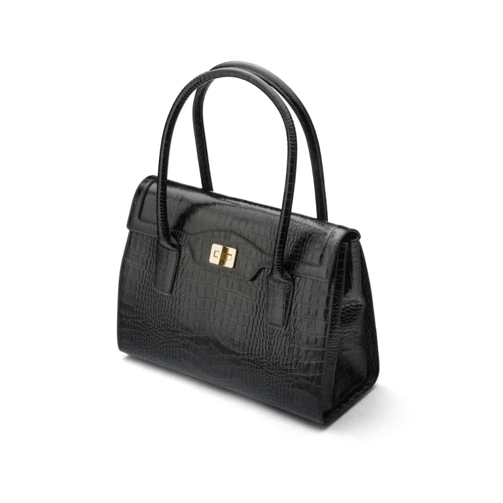 Large Leather Morgan Bag - Black Croc