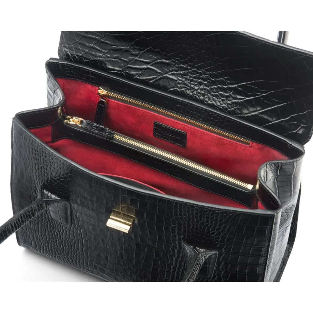 Large Leather Morgan Bag - Black Croc
