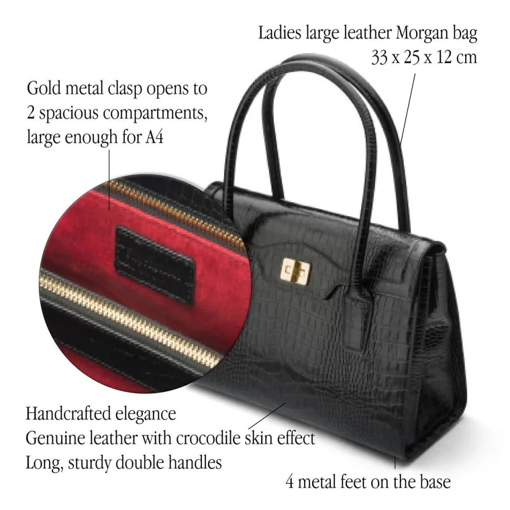 Large Leather Morgan Bag - Black Croc