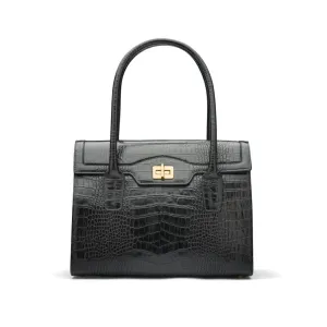 Large Leather Morgan Bag - Black Croc
