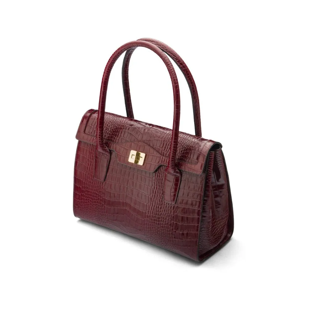 Large Leather Morgan Bag - Burgundy Croc