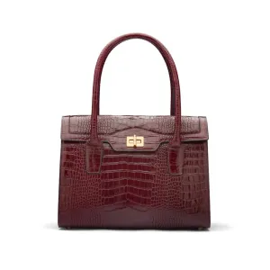 Large Leather Morgan Bag - Burgundy Croc