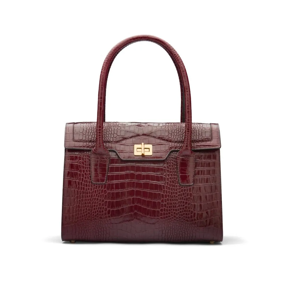 Large Leather Morgan Bag - Burgundy Croc