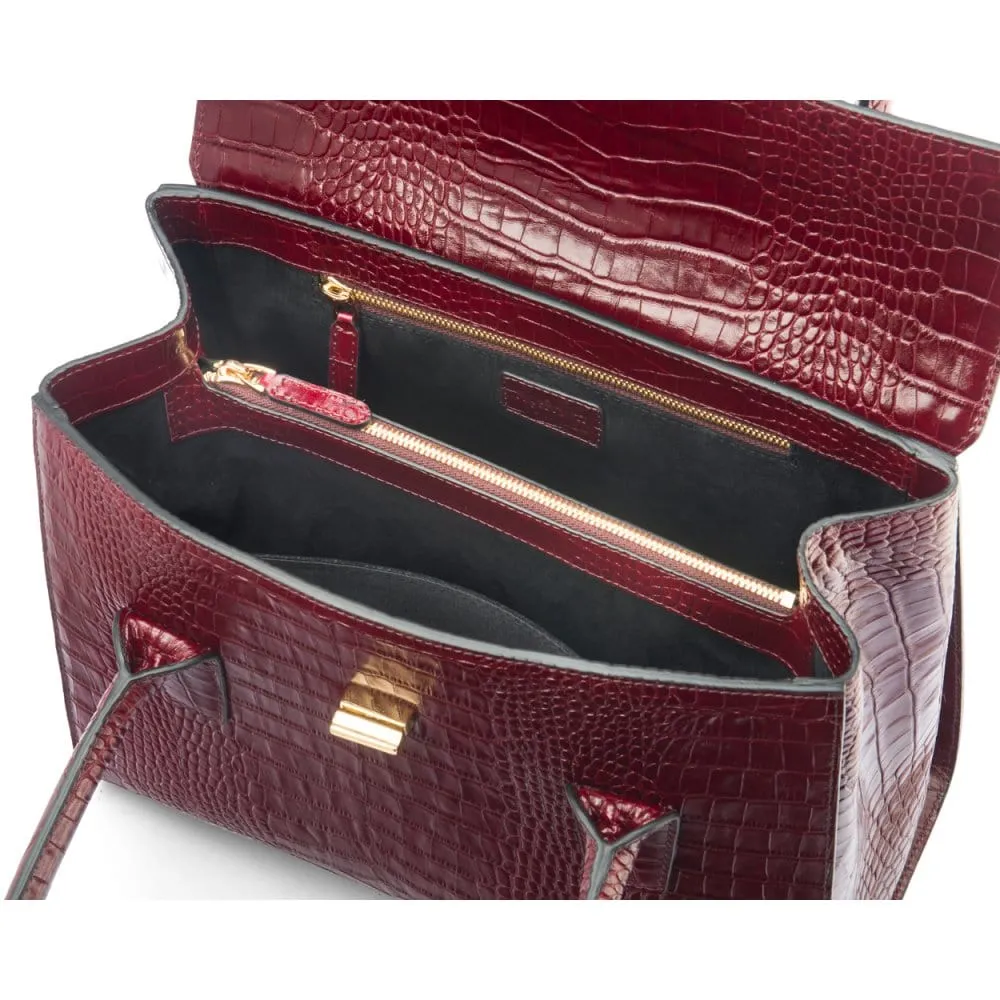 Large Leather Morgan Bag - Burgundy Croc