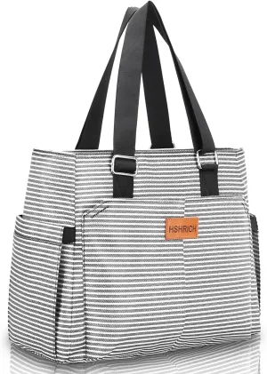 Large Women Lunch Bags/Insulated Adult Lunch Box/Leakproof Cooler Lunch Tote Bag with Storage Pocket. Reusable Lunch Purse for Work Picnic Hiking 12L, Stripe