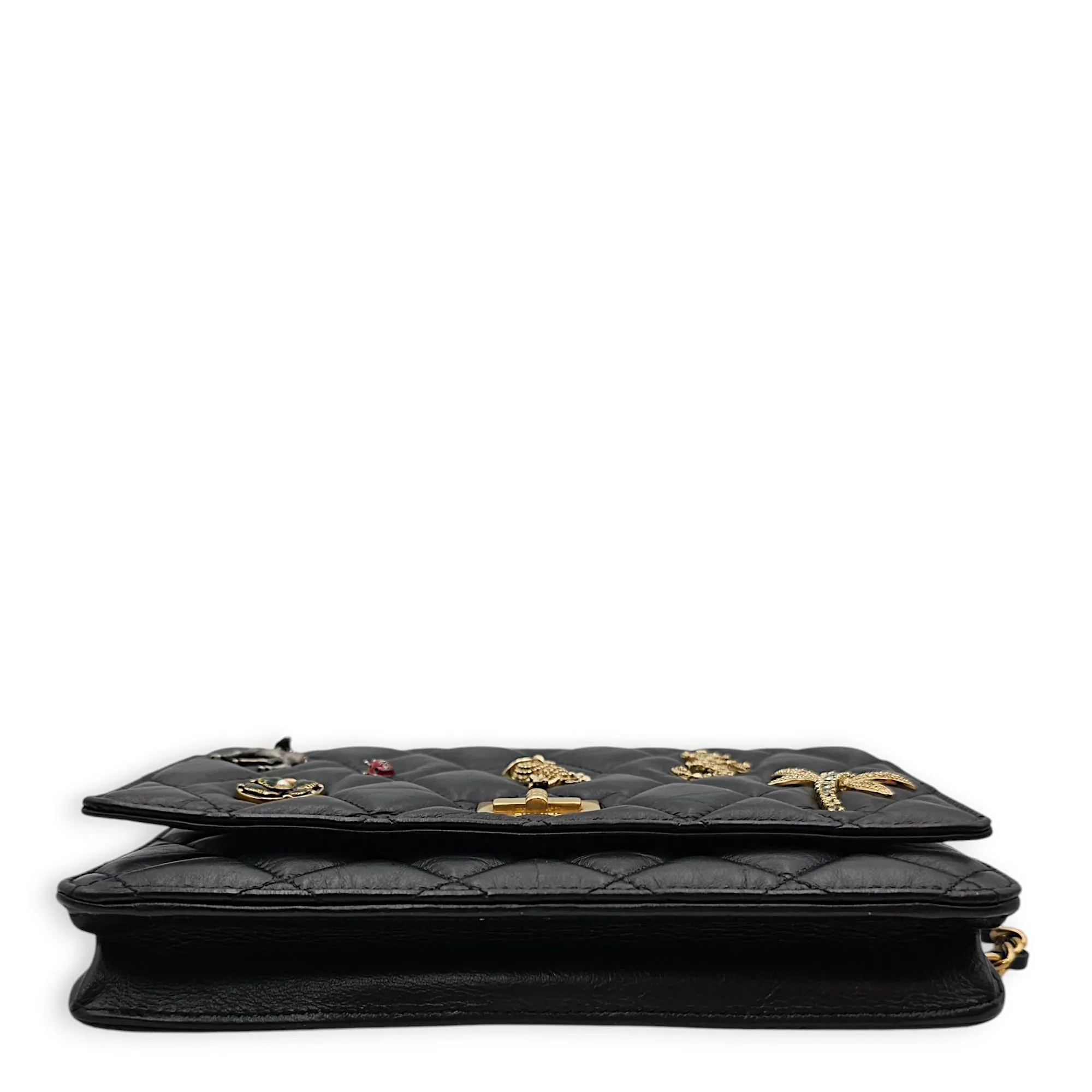 Lucky Symbols Reissue Wallet On Chain Others Black Crossbody Bag in Distressed Leather, 2-Tone hardware