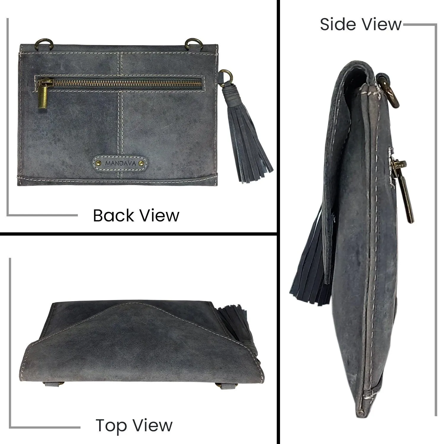 MANDAVA Handmade Genuine Leather Satchel Bag for Women's with Tussle and Adjustable Shoulder Strap