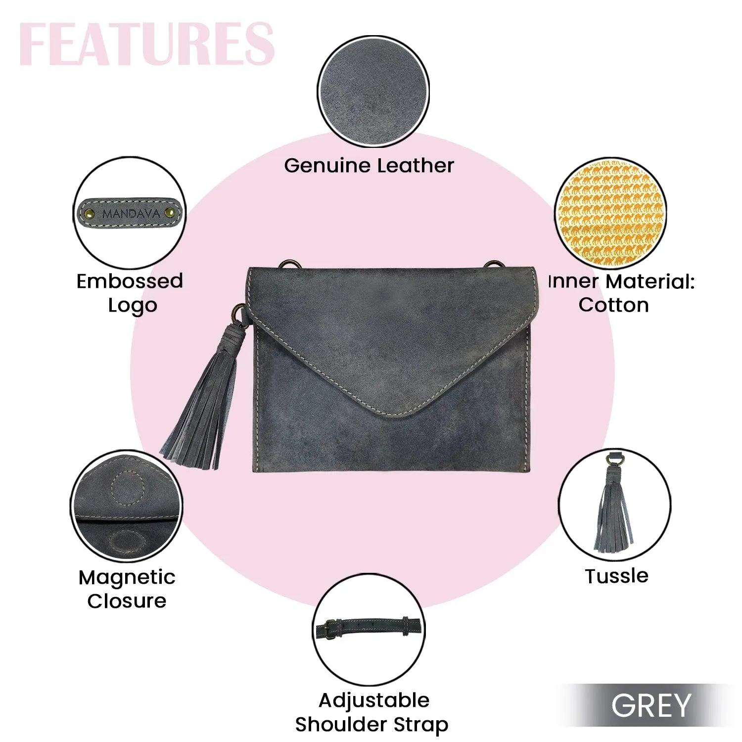 MANDAVA Handmade Genuine Leather Satchel Bag for Women's with Tussle and Adjustable Shoulder Strap