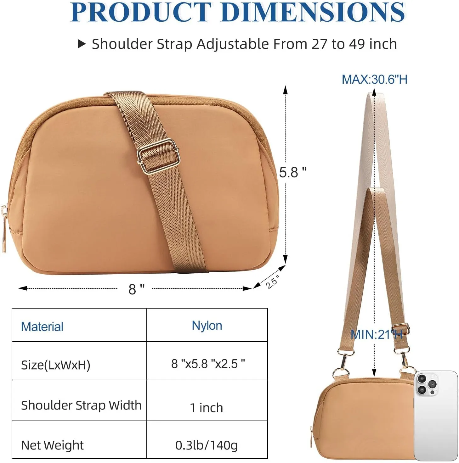 MAXTOP Small Nylon Crossbody Bags for Women Unisex Belt Bag Fanny Pack with Adjustable Strap for Traveling Shopping