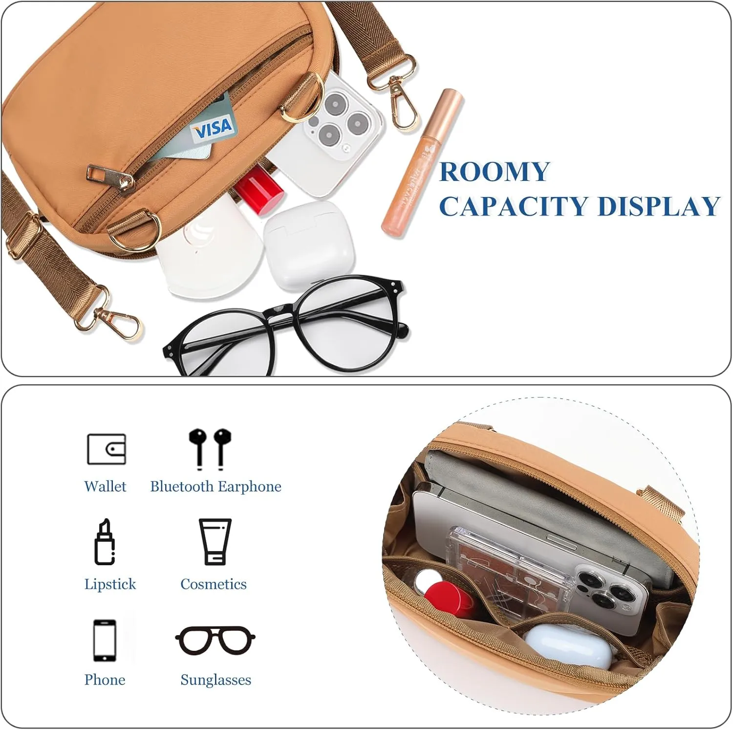 MAXTOP Small Nylon Crossbody Bags for Women Unisex Belt Bag Fanny Pack with Adjustable Strap for Traveling Shopping